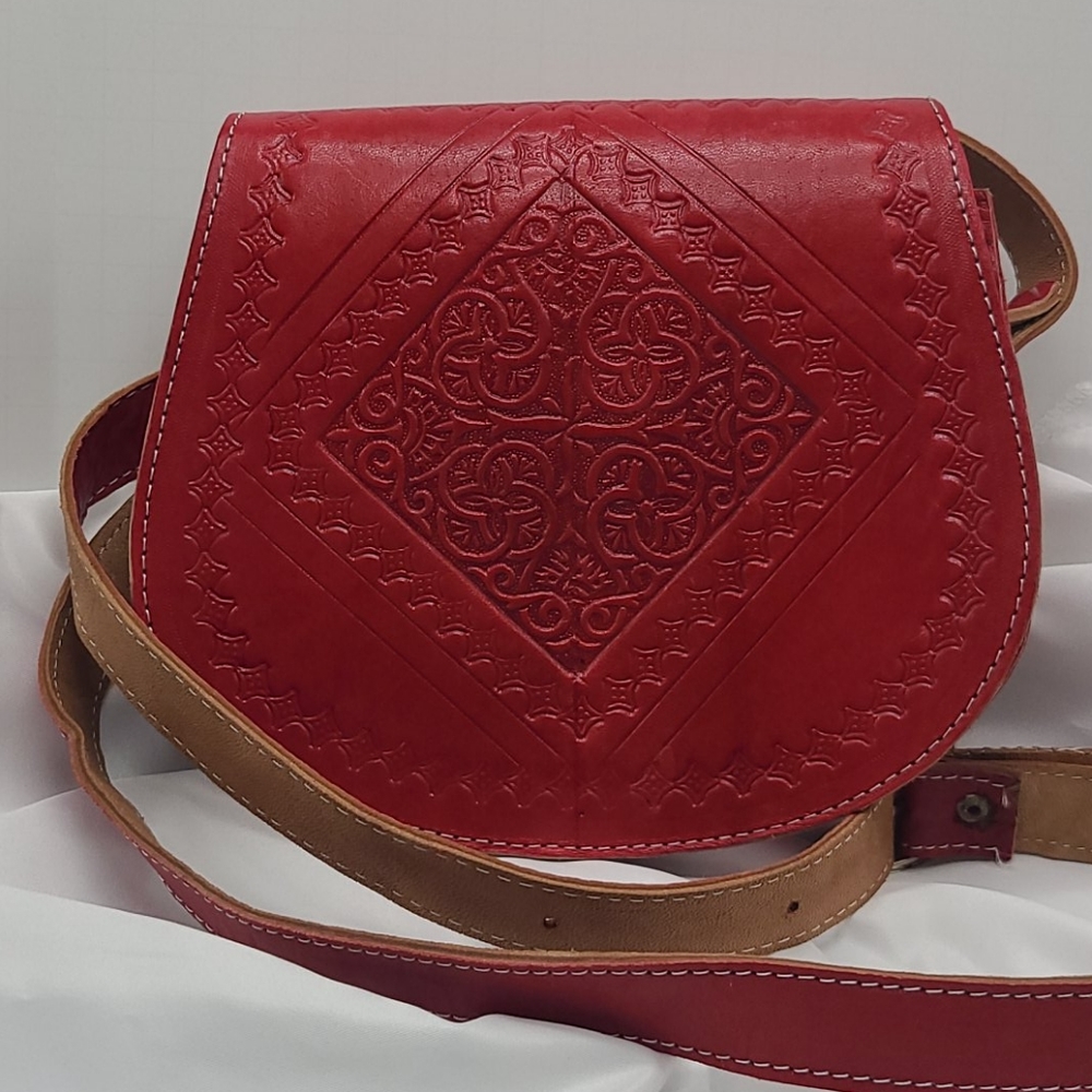RED real LEATHER Crossbody Purse Shoulder Bag - Picture 7 of 16